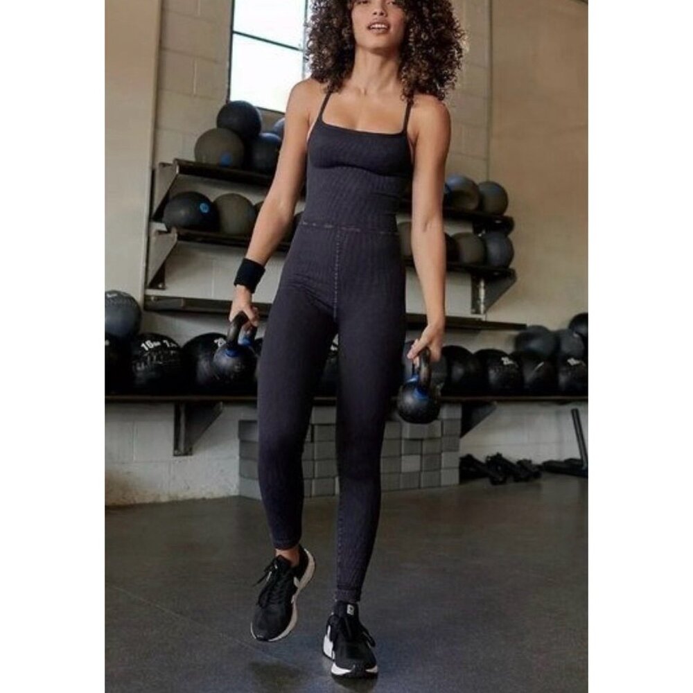 FP Movement by Free People The Way Home Jumpsuit Black Ribbed Size XS/S NWT